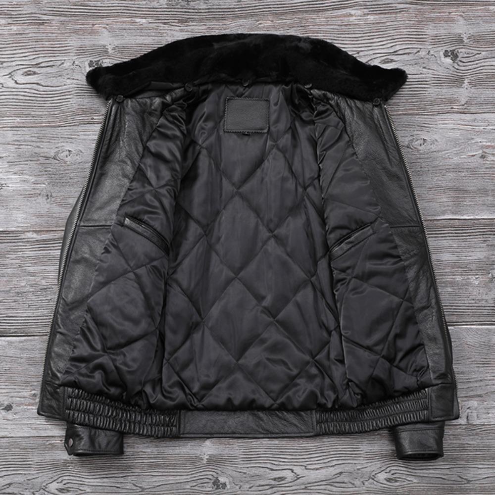 Chinese Size Men Leather Jacket Genuine Cow Leather Natural Fur Collar Flight Jackets Mens Cowhide Coats Winter Air Force Clothes
