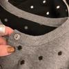 Korean Grey Polka Dot Knit Cardigan Women Autumn Layering Design Niche Slimming Long Sleeve Top