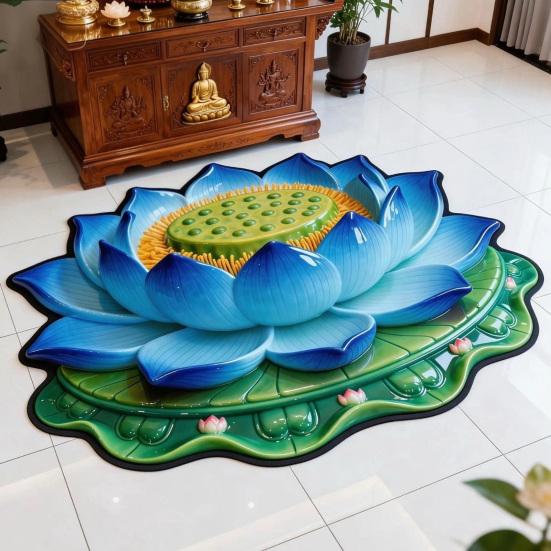 3D Lotos Fußmatte Realistische Blume Wohnzimmerteppich Waschbar Rutschfeste Teppich für Zuhause Meditationsraum Schlafzimmer Dekoration