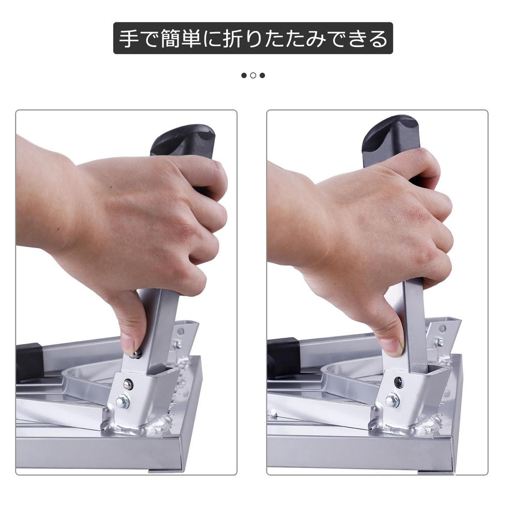 Tappros Folding Step Stool, Aluminum, 480mm x 300mm Tabletop with Handle, Lightweight, Compact, 150kg Weight Capacity, Durable, Sturdy, Non-Slip, Stab