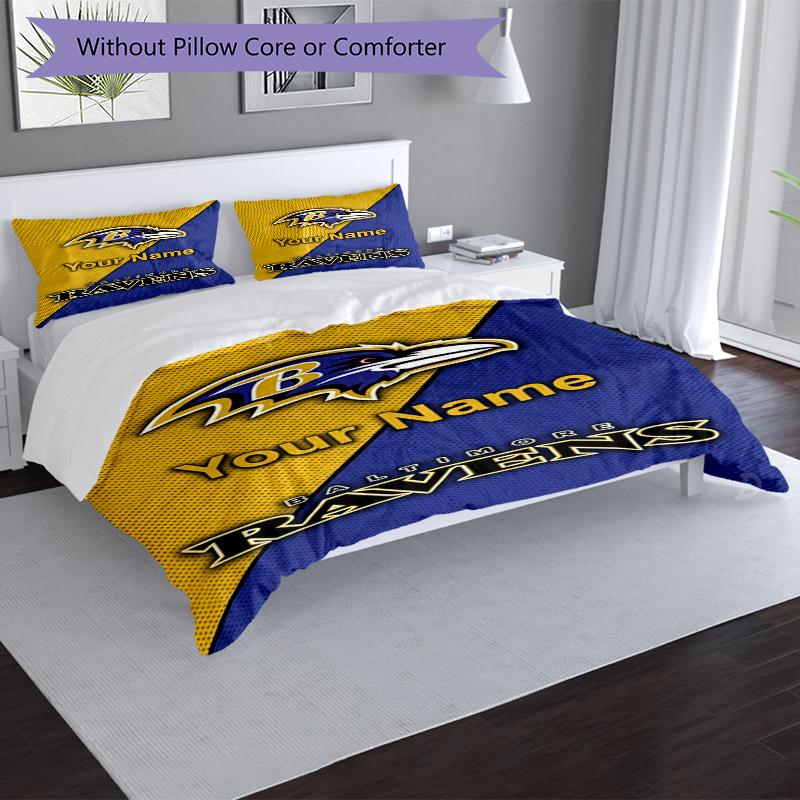 Ravens Fan Gear Custom Name Text Print 1Pc Bedding Set Duvet Cover With Two Pillowcases Soft Bed Linen For Household Bedroom