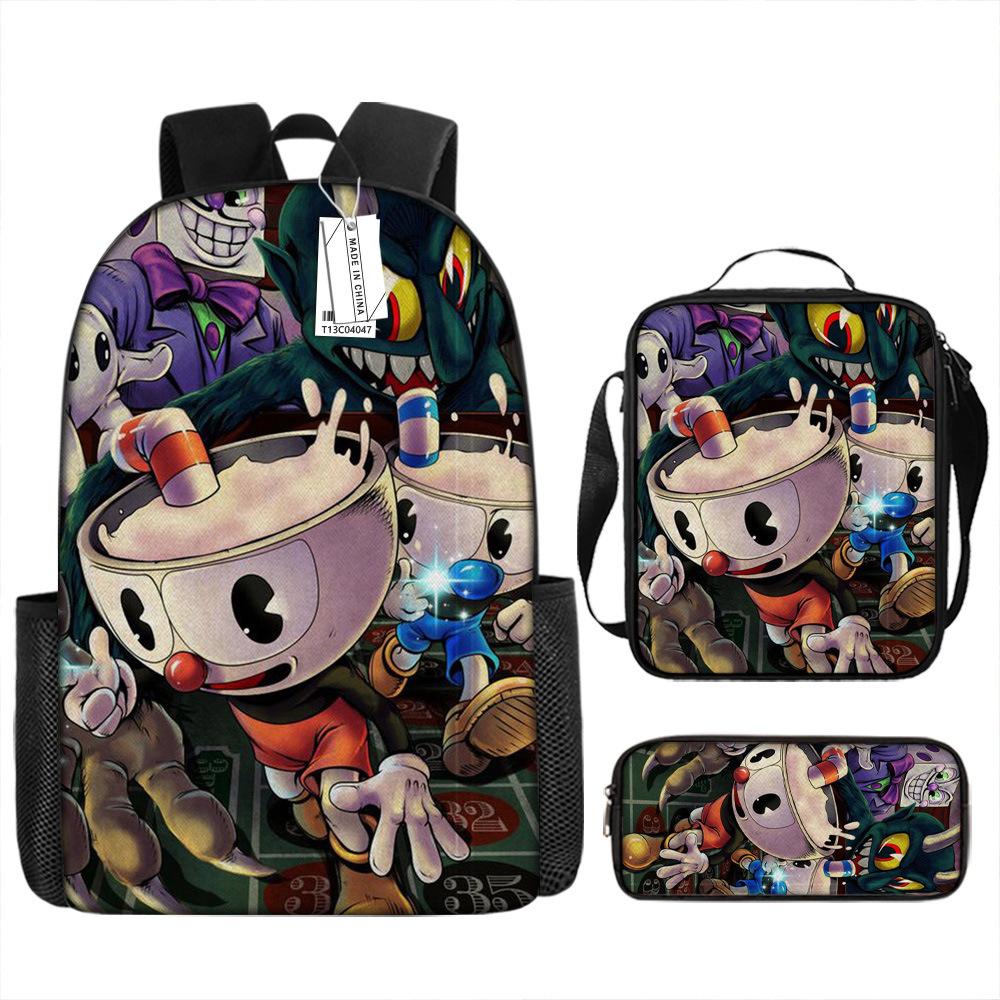 Popular New Teacup Head Cuphead Student Schoolbag Boys Backpack Backpack Satchel Bag Pencil Case Waterproof