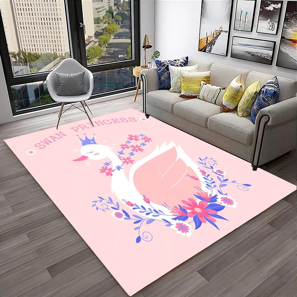 3D Cute Swan Princess Cartoon Cygnus Carpet Rug for Home Living Room Bedroom Sofa Doormat Decor,kids Area Rug Non-slip Floor Mat