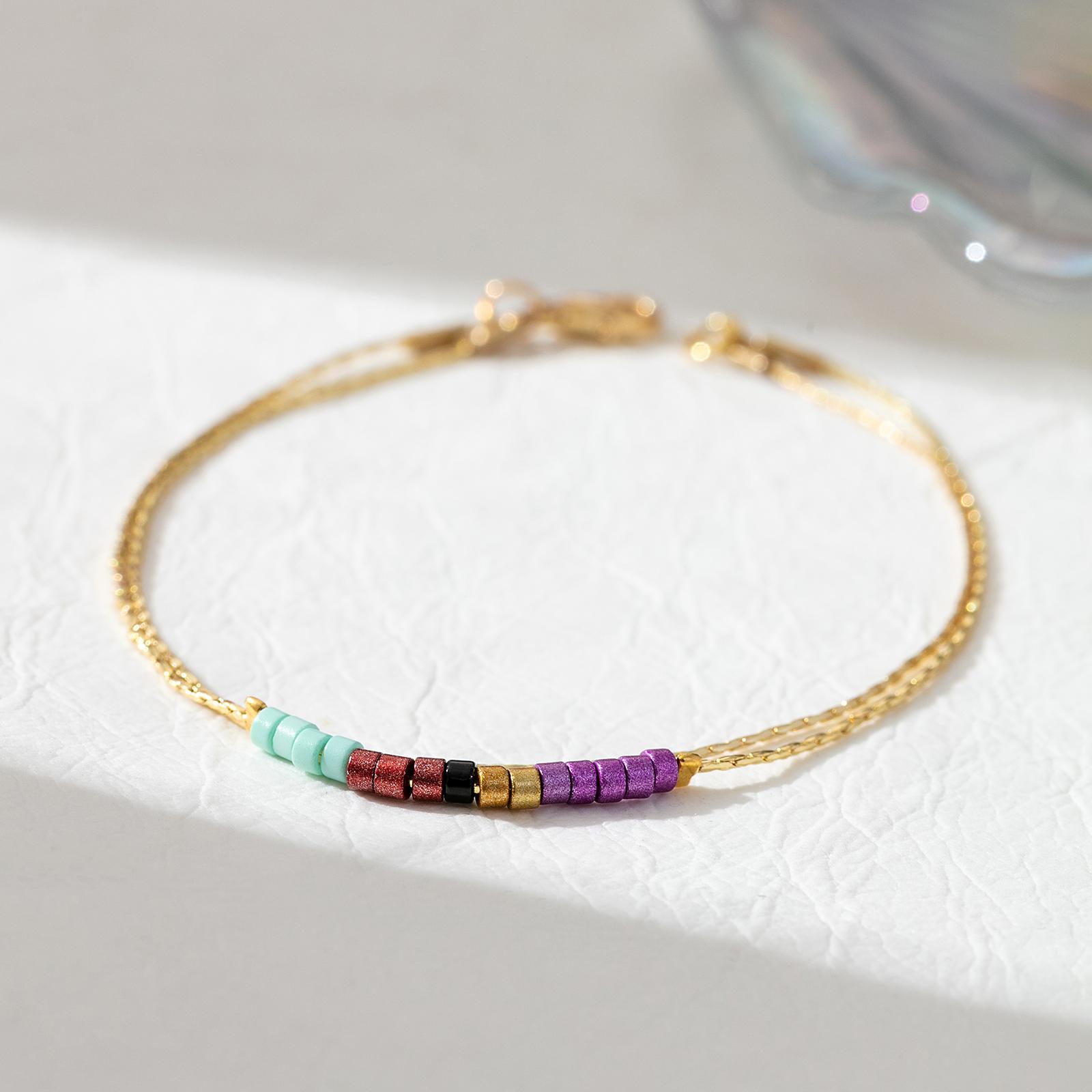 

Golden Double Layer Chain Bracelet Colorful Glass Beaded Bracelet for Women Fashion Jewelry