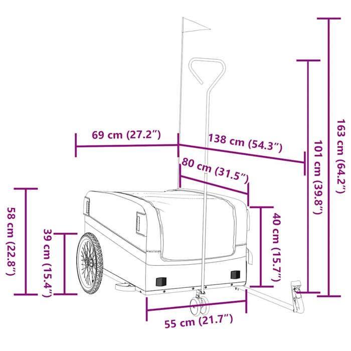 VidaXL Bicycle Trailer, Transport Cart with Safety Flag, Bicycle Stroller with Wheels and Hitch, 94072