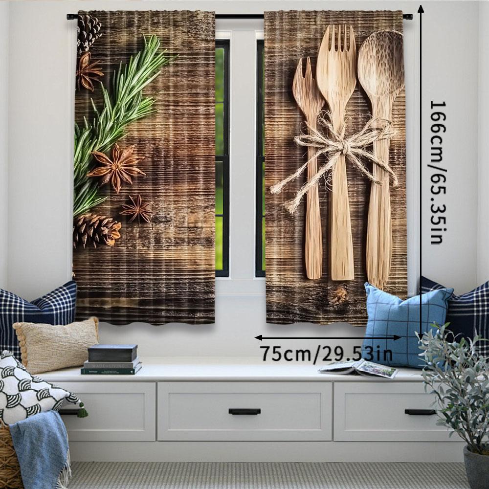 2Pcs Kitchen Curtains Chopping Board Tableware Theme Curtains Arts Theme Curtain Apply To Kitchen Restaurant Cafe