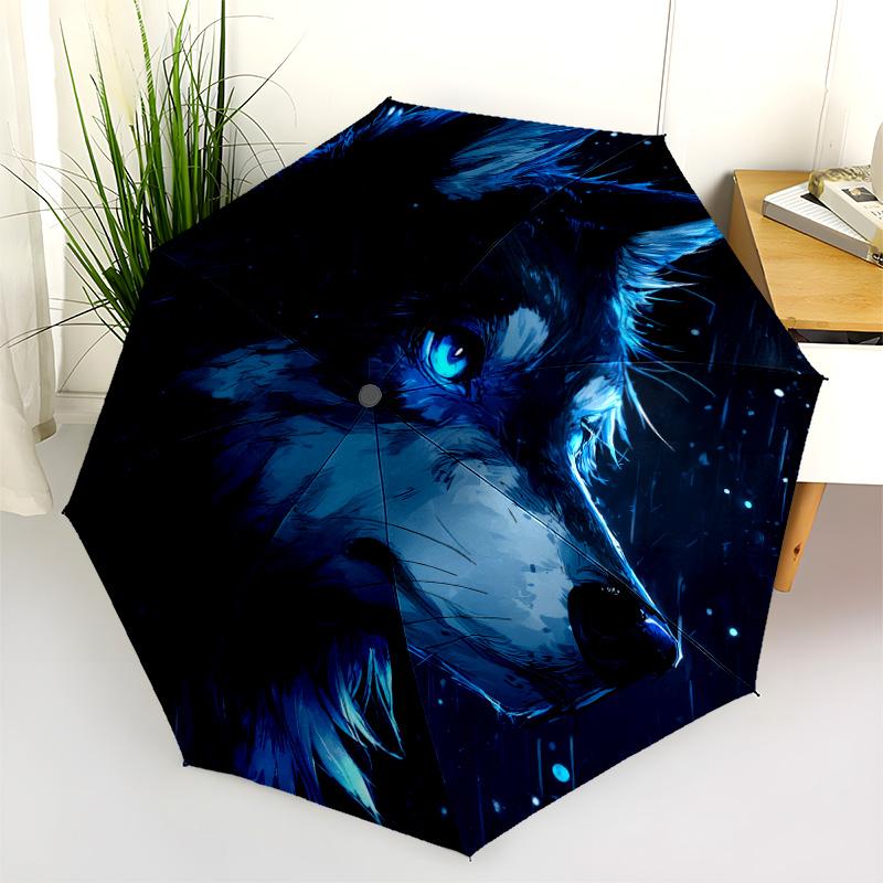 Wolf  Pattern, Automatic Folding Umbrella, Portable and Foldable Design, 8 Ribs, a Christmas or Birthday Gift.