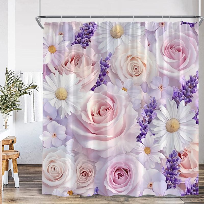 Floral Butterfly Shower Curtains Vintage Paris Tower Butterflies Watercolour Pink Purple Flowers Bath Curtain Bathroom Decor Set