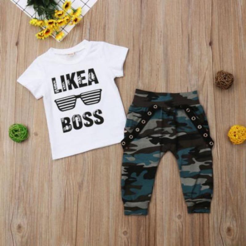 Toddler Baby Boys Hip Hop Tops T-shirt Camo Pants Outfits Set Clothes 0-3Yrs