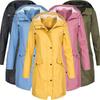 Women Solid Rain Outdoor Hooded Raincoat Windproof Long Jacket Coat