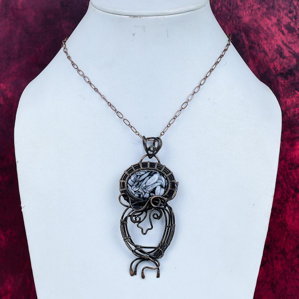 Pinolith Jasper Pendant Copper Wire Wrapped Jewelry Gemstone Handmade Pendant