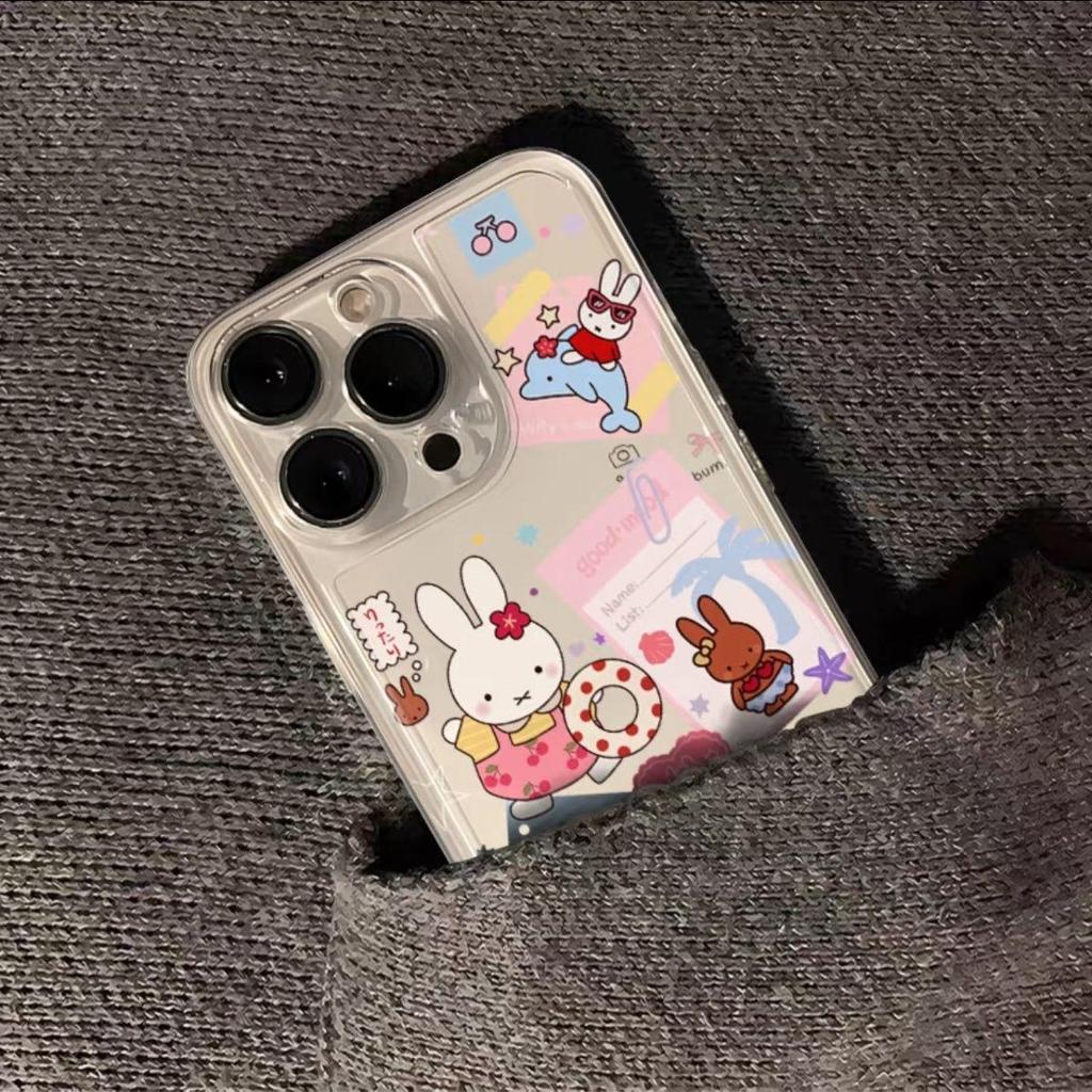 Miffy Black Skin Rabbit Cartoon Case for Apple iPhone 13 Pro, 14, 15, 16, 17 Pro Max XS - Transparent and Cute