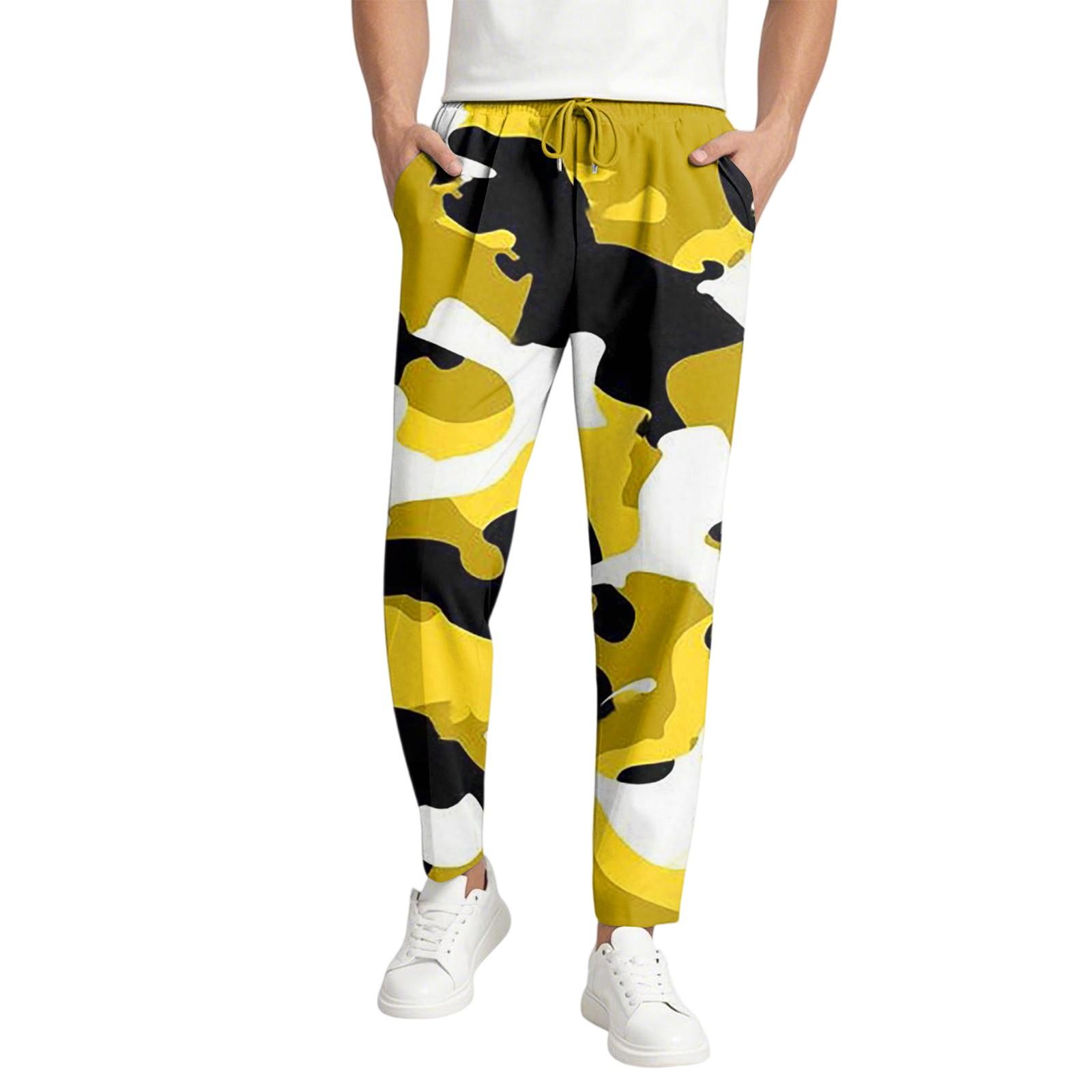 

Men s Casual Camouflage Long Pants, Elastic Waist Drawstring, Lightweight And Slim Fit, With Pockets, Comfortable And Breathable XL жовтий