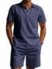 Men's Summer Sporty Cotton Linen Two-Piece Set: Breathable Short Sleeve Polo Shirt & Lapel Shorts