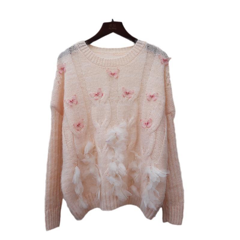 Autumn New Sweet Heavy Industry Butterfly Flower Design Sweater Pullover Soft Waxy Gentle Knitted Sweater Top Women