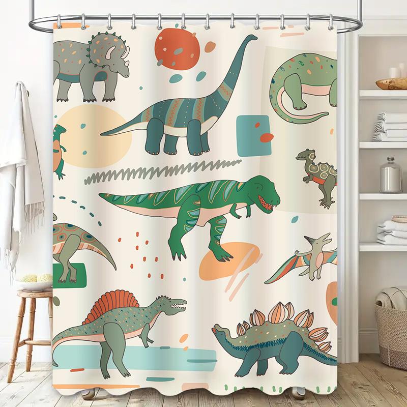Cute Cartoon Dinosaurs Shower Curtain Home Decor Bathroom Decorative Waterproof 3D Printed Bath Rug Set