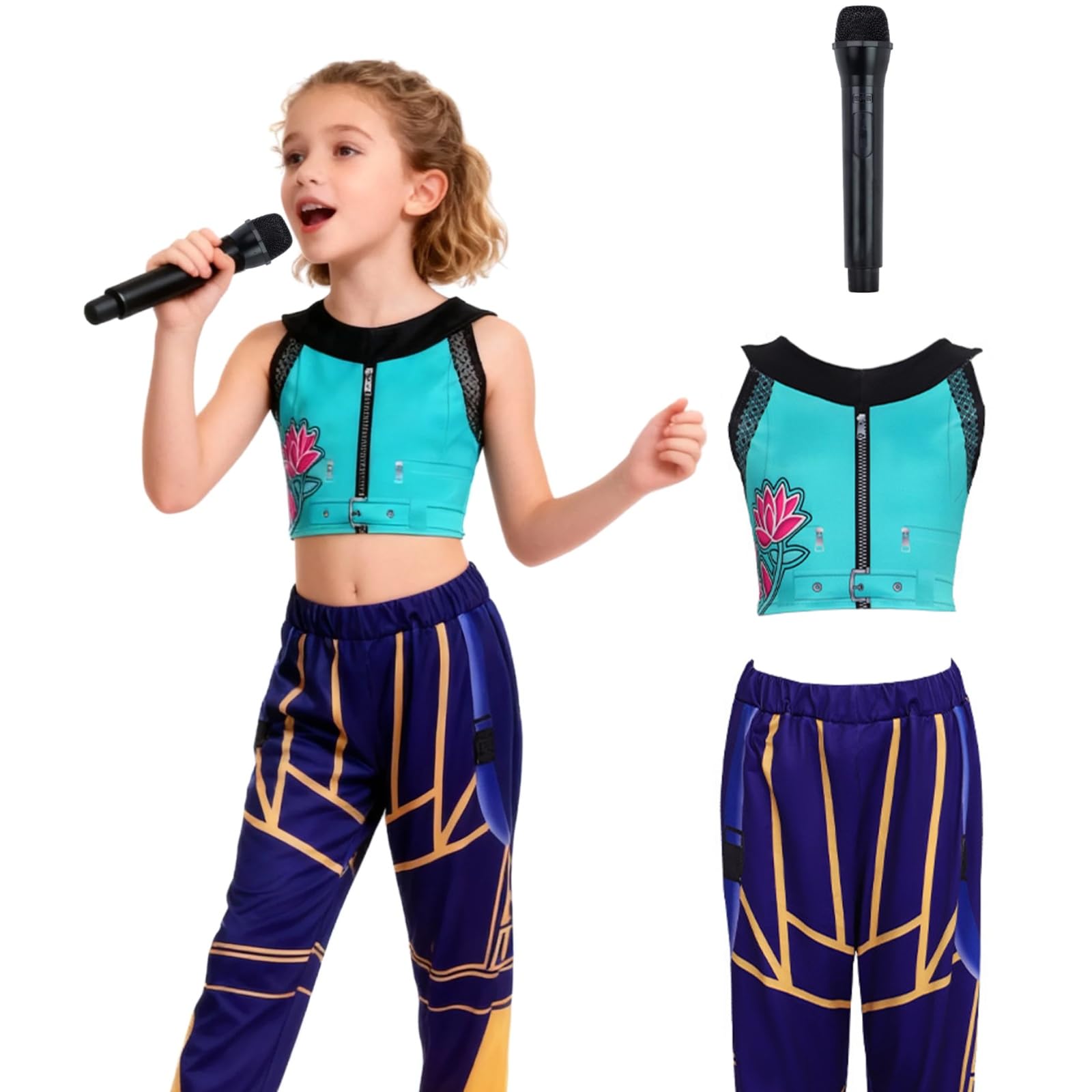 

[Mprocen] K-POP Girls Cosplay Demon Hunter Costume with Top, Pants, and Microphone, Zoe, Mila, and Rumi, Perfect for Halloween, Christmas, Cultural Fe
