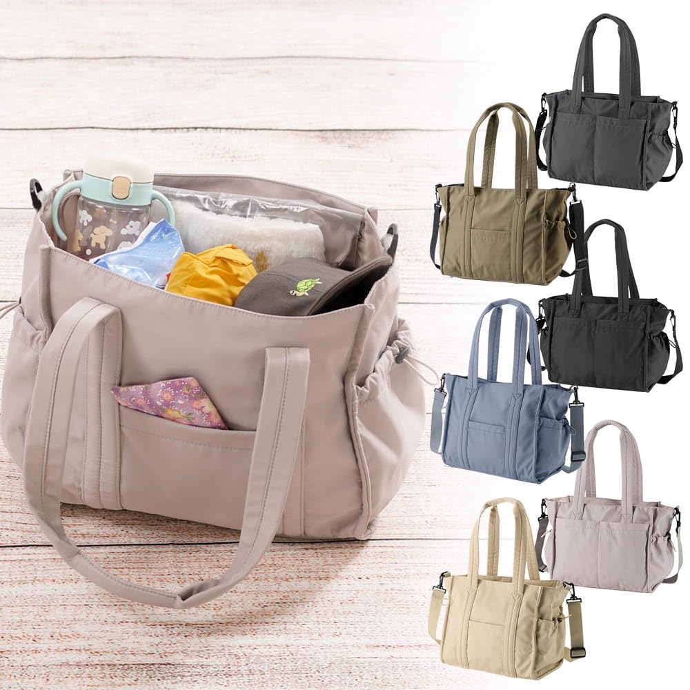 Workman Highly Water-Repellent Mother's 2-Way Tote Bag, Black, 17L Capacity, 11 Pockets, Multi-Storage, Sheet Included, Waterproof, Large Capacity,