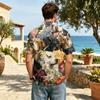 Men’s Short Sleeve Cotton Linen Shirt with Animal and Botanical Print Casual Collared Button Down Top for Spring and Summer