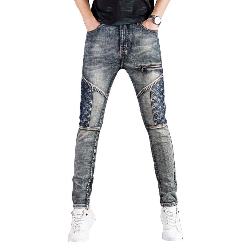 Men's Nostalgic Embroidered Slim Jeans - High-End Luxury Stretch Casual Pants