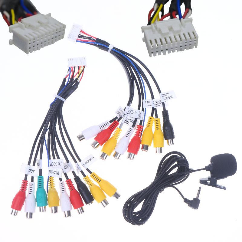 1/2 stk. Mikrofon 20-pins RCA-kabel Bilradio 3,5 mm Mikrofon Subwoofer-ledninger til Android Stereo Output Subwoofer-sæt