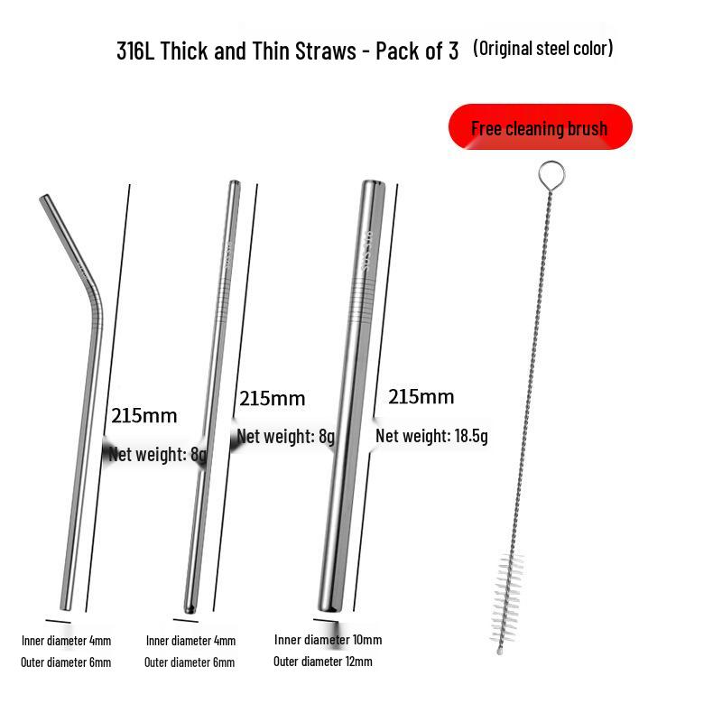 Hongjunda 316 Stainless Steel Reusable Bent Straw Set