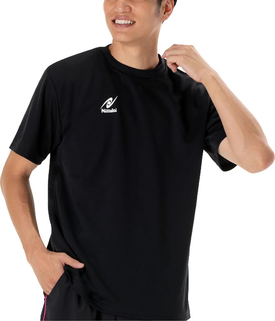 Nittaku Table Tennis Short Sleeve Dry Size M Shirt, Unisex, Moisture-Wicking, Quick-Drying, Lightweight, T-Shirt, Black,