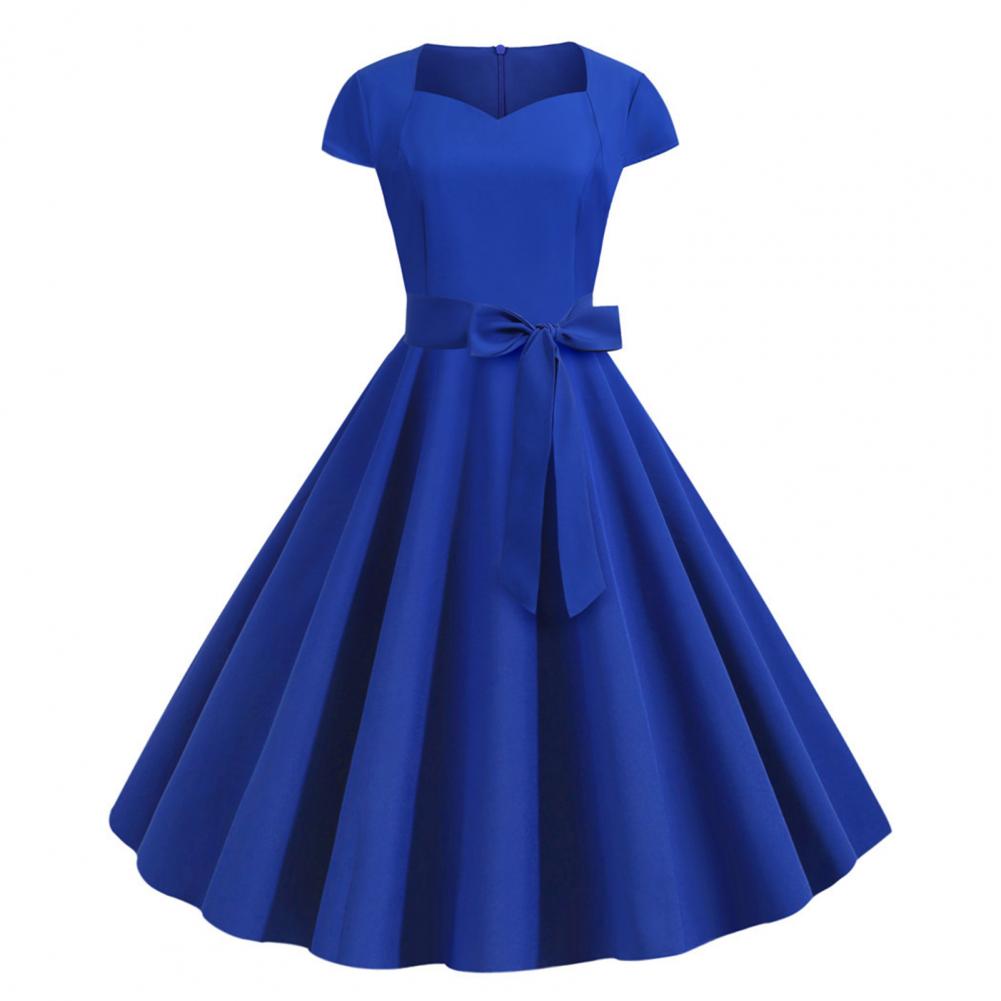 Kjole til dame V-hals Belte Sløyfedekor A-linje Stor sving Tettsittende Høy midje Ensfarvet Retro Kortermet Prinsessestil Dame Midi Dr
