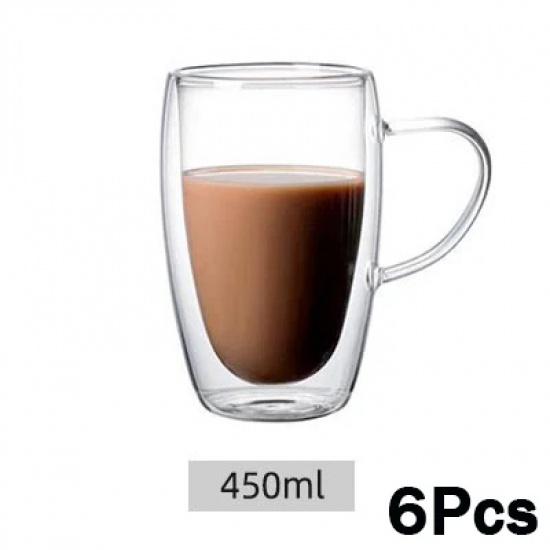 Double Wall Glass Coffee Mugs Milk Mug with Handle Cappuccino Latte Hot Drink Classic Coffee Glass Set Heat Cold Resistant Glass