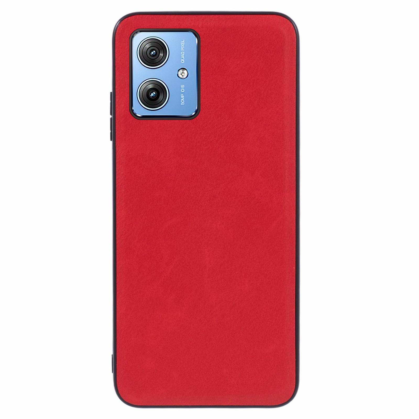 

For Motorola Moto G64 5G Case Retro Leather Coated Hybrid PC+TPU Phone Cover Red