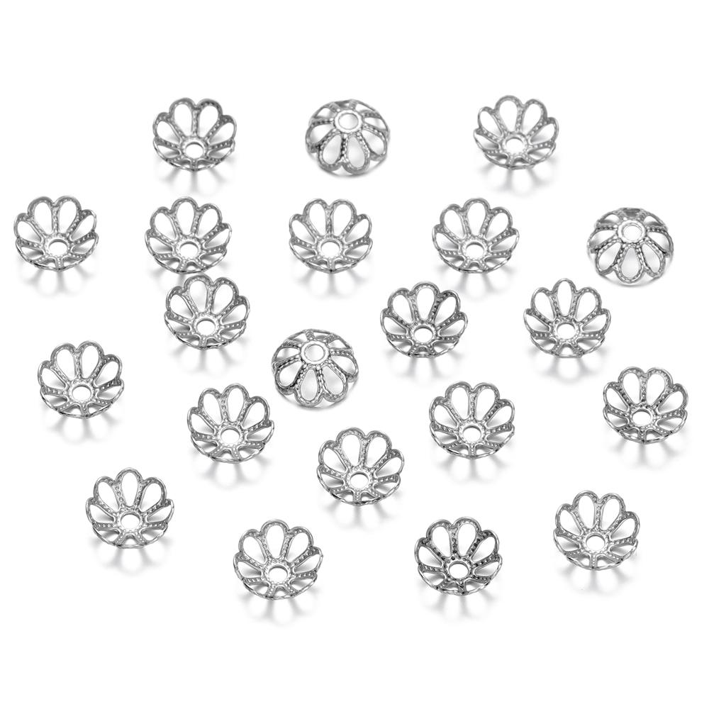 20/50Pcs/Pack Stainless Steel Flower Tree Leaf Round Beads Caps For Handmade DIY Jewelry Making Bracelet Necklace Accessories
