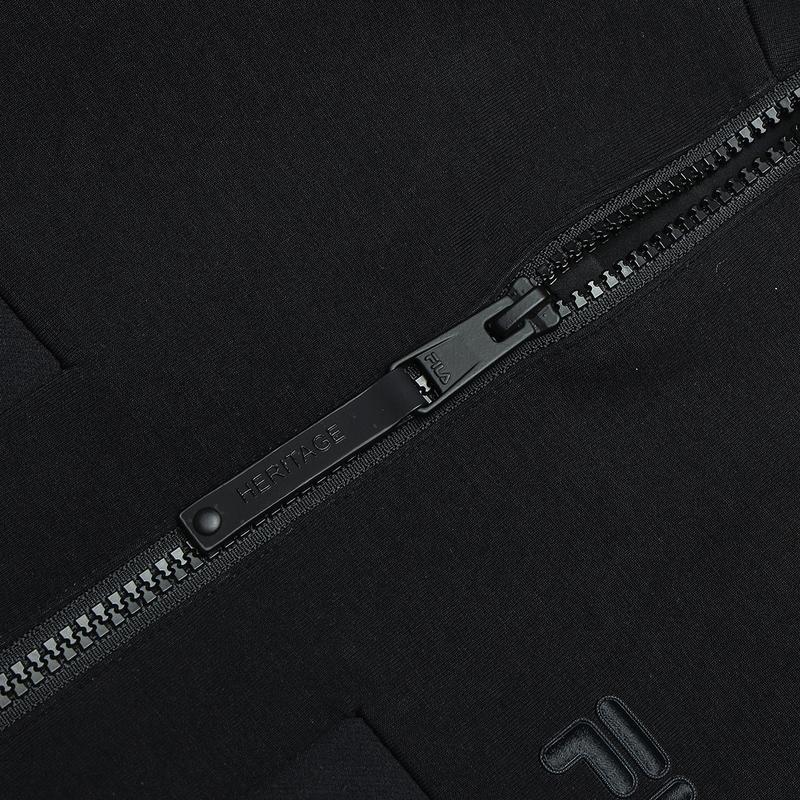 FILA Knit Zip Top Solid Color Simple Windproof Warm Stand Collar Jacket Men Jacket Black F11M448503FBK