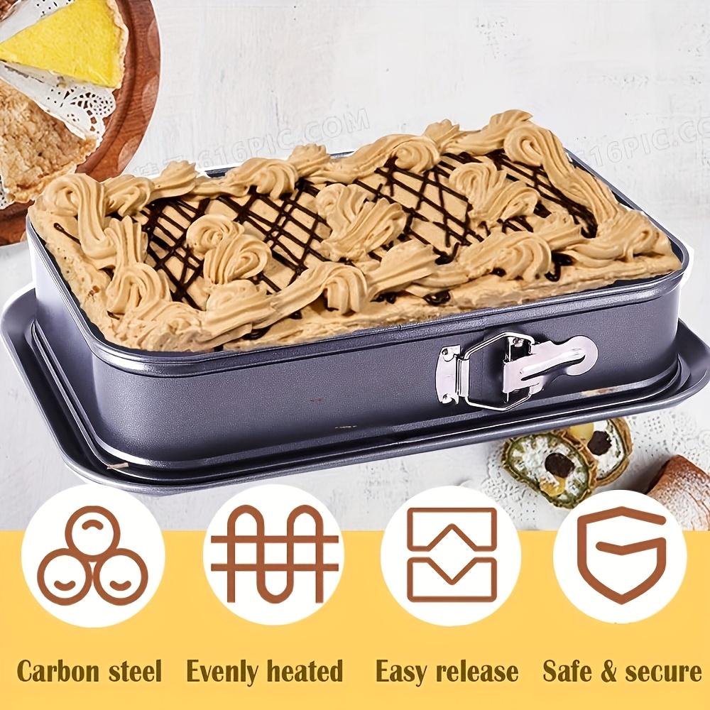 Extra Large Leak-Resistant Rectangular Cake Baking Pan with Non-Stick Easy-Release Base - Sturdy Carbon Steel Bakeware Large Springform Cake Mold