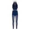 Women Gymnastics Unitard Halter Backless Sequin Bodice Hollow Out Waist Sheer Mesh Leggings Built-in Briefs Rompers Jumpsuit for Competition Stage