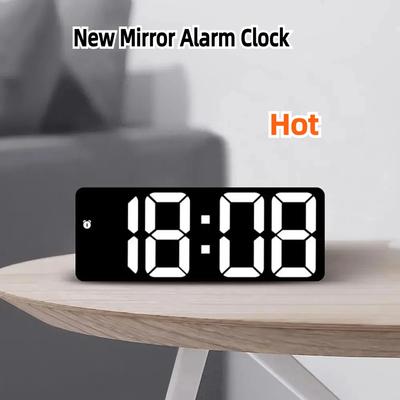 Mirror Digital Alarm Clock Voice Controlled Battery Powered Clock Snooze Night Mode 12/24H Electronic Desk Lamp Clock Home Decor