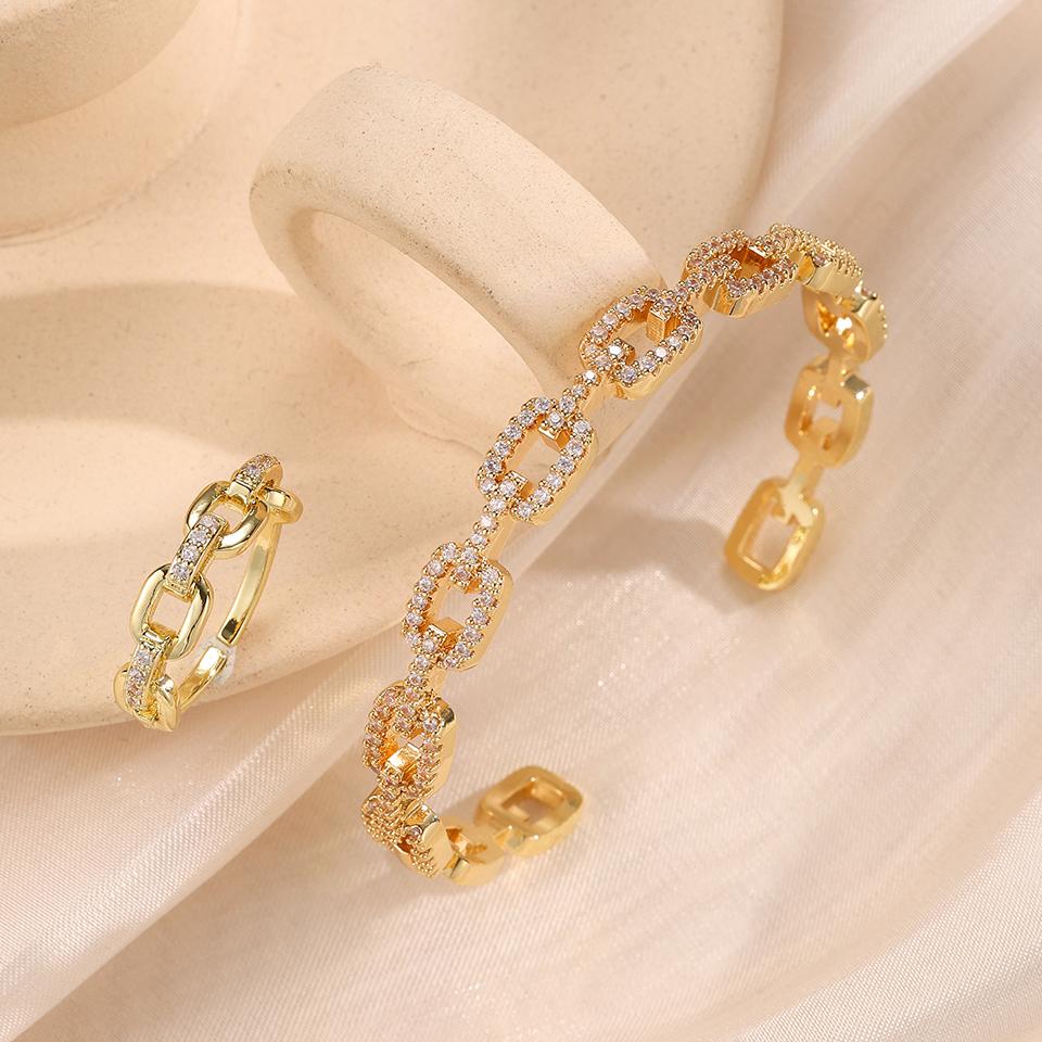 Luxurious Exquisite Cubic Zirconia Bracelet Ring Set Suitable For Daily, Travel, Party, Banquet Wear