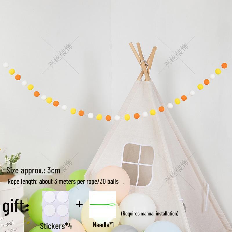 Children’s Room Pompon Bunting Decoration - Birthday Party Tent Backdrop Ornament