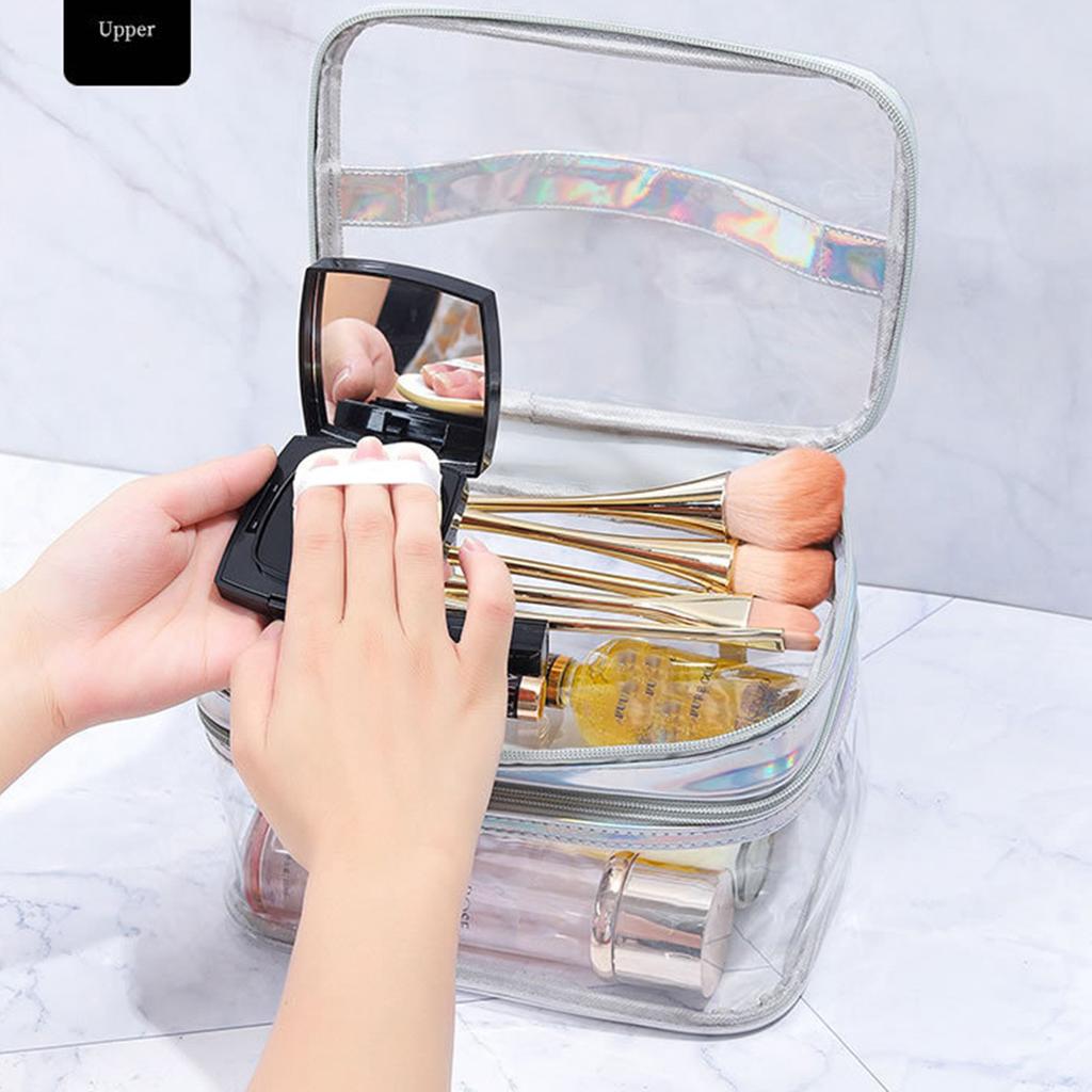 Damen Kosmetiktasche Transparent Doppelschichtig Wasserdicht Hohe Kapazität Kulturbeutel für Reisen