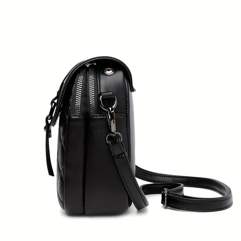 1Pc  Ladies Mini Crossbody Bag - Adjustable Shoulder Strap, Multi-compartment Design, Zipper Closure, Polyester Lining, Black Daily Bag,