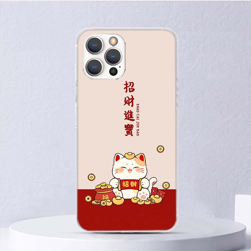Lucky Cat Maneki Neko Japanese Soft Case For iPhone 16 17 Air 16E 15 Plus 11 12 13 Mini 14 Pro Max Phone Cover Apple 7 8 SE Coqu