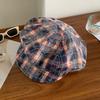 Retro plaid star horn beret women's versatile face small bud painter hat big head circumference hat