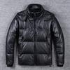 Wide Shoulder Thick Soft Men Genuine Cow Leather Duck Down Coat Removable Hood Warm Winter Jacket Cowhide Leather Men's Clothing