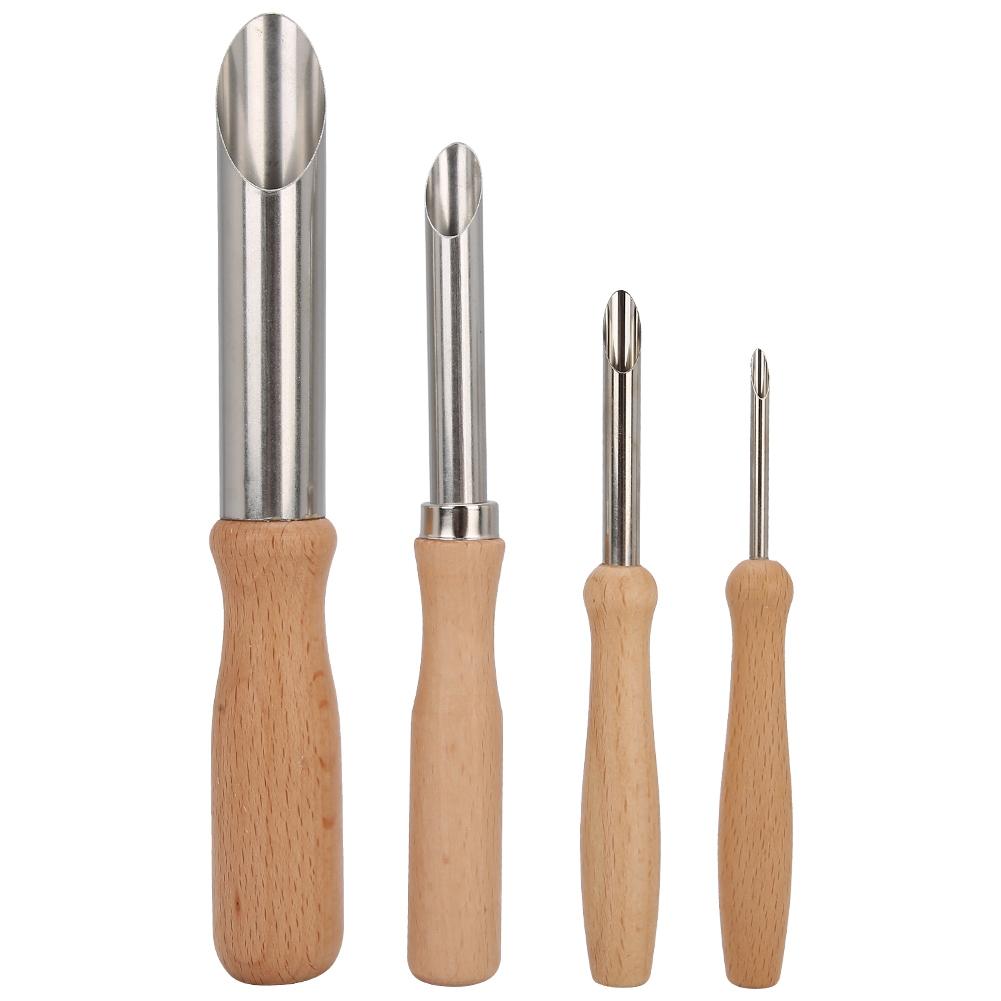 

4PCs Ceramic Tool Stainless Steel Hole Puncher Round Wooden Handle Handmade Set