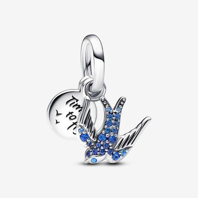 Charm colgante doble con golondrina brillante y cita