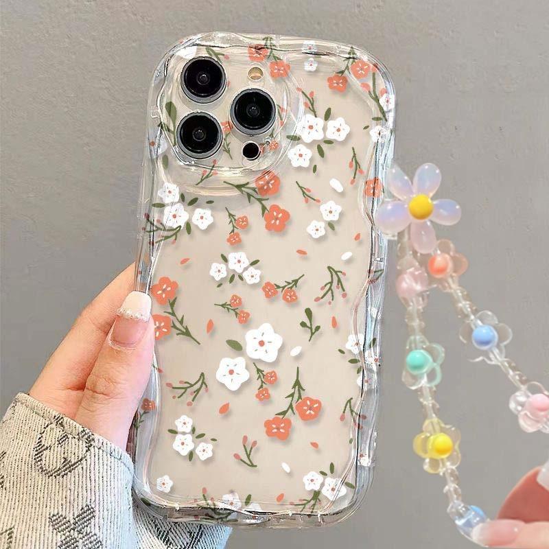 Blumen-Handyhülle für Motorola Moto G84 Edge 50 Pro Fusion Ultra G14 G24 G34 G22 G15 E13 Hülle mit Blumen-Handgelenkband Lanyard