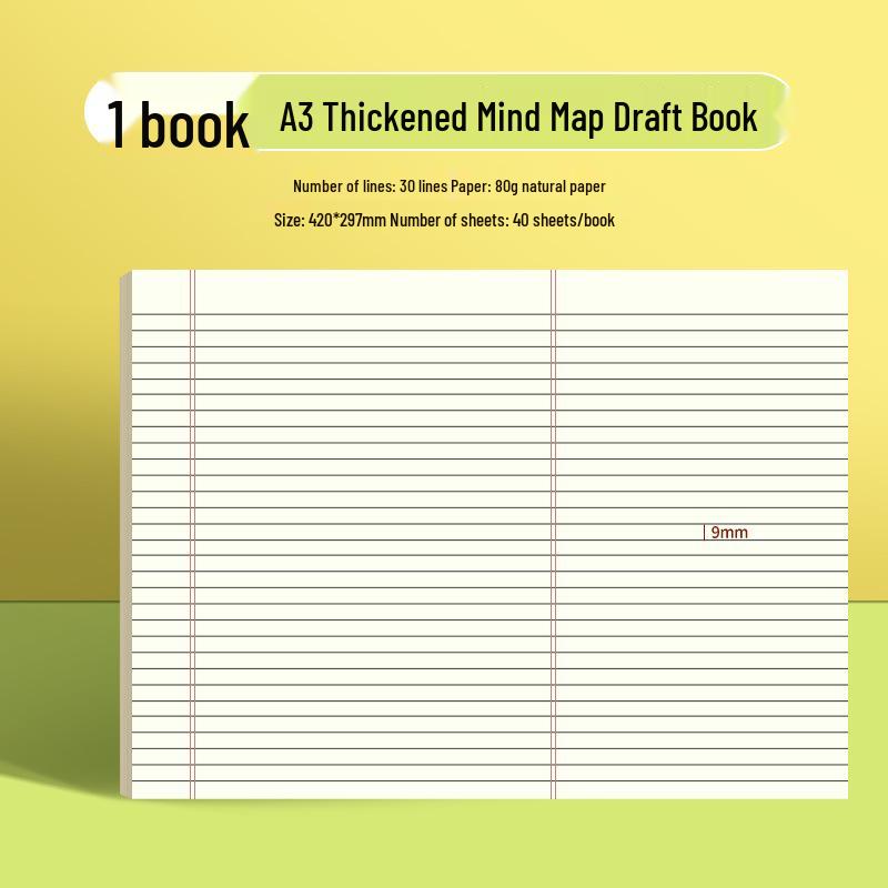 A3 Mind Map Tearable Practice Test Notebook with Horizontal Lines for Student Problem-Solving and Postgraduate Exam Preparation.