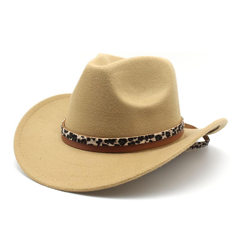 Леопардовый ремень Ковбойская шляпа Шерстяная джазовая шляпа Уличная шляпа рыцаря Западная ковбойская фетровая шляпа M（56-58cm） верблюд