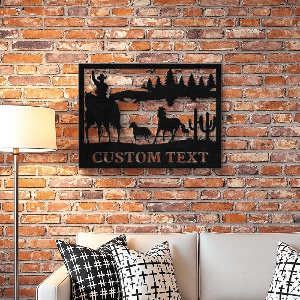 Retro Cowboy Metal Wall Art Western Home Decor Silhouette Indoor Outdoor Gift