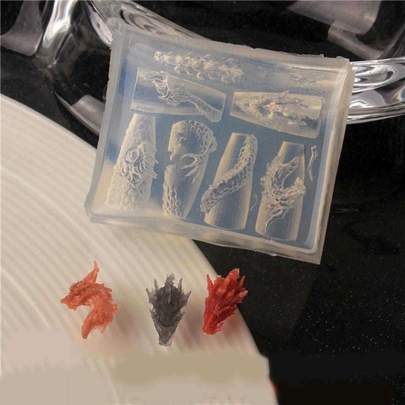 Nail Art Silicone Mold Beautiful 3D Nails Molds Dragon Year Nail Stencils Sculpture Mould Decorations for Manicurists