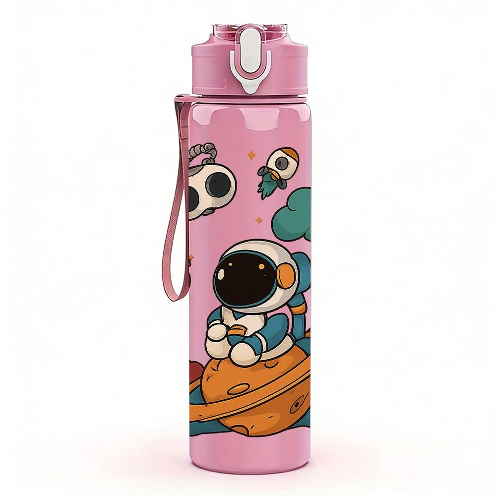1PC Astronaut Space Planet Pattern 750ml Color Plastic Sports Water Bottle Leakproof Flip Straw Lid Suitable for Sports Office Home Use